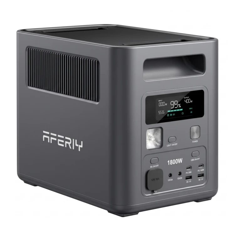 AFERIY Nomad1800 P180 to wydajna przenośna stacja zasilania 1800 W 1024 Wh. Idealna do domu, kampera, kempingu, podróży i jako awaryjne źródło energii.