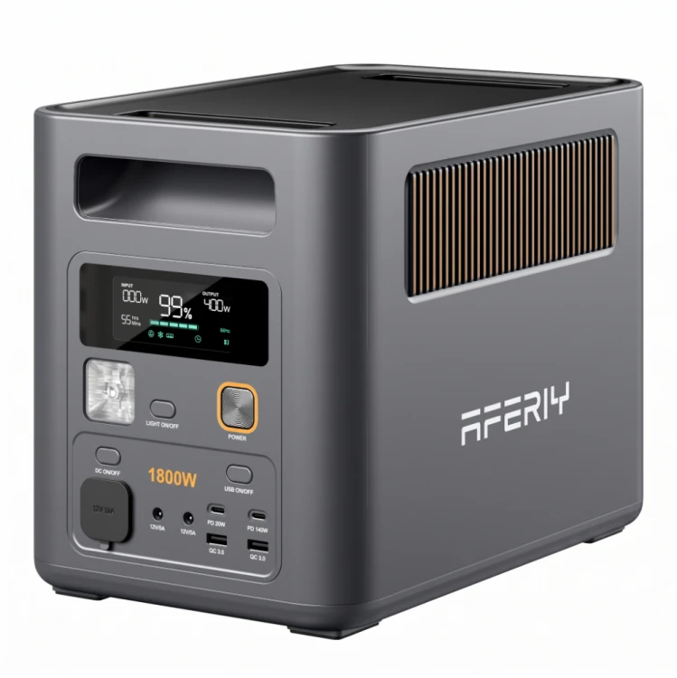 AFERIY Nomad1800 Pro P180 – przenośna stacja zasilania o mocy 1800W i pojemności 1024Wh, przeznaczona do zasilania urządzeń w domu, kamperze, podróży oraz podczas awarii prądu.