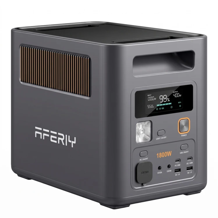 AFERIY Nomad1800 Pro P180 – przenośna stacja zasilania o mocy 1800W i pojemności 1024Wh, przeznaczona do zasilania urządzeń w domu, kamperze, podróży oraz podczas awarii prądu.
