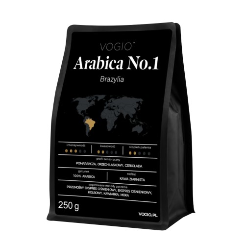 VOGIO Arabica No.1 250 g – kawa ziarnista 100% Arabica z Brazylii, z nutami pomarańczy, orzecha laskowego i czekolady, do espresso i kawiarki.