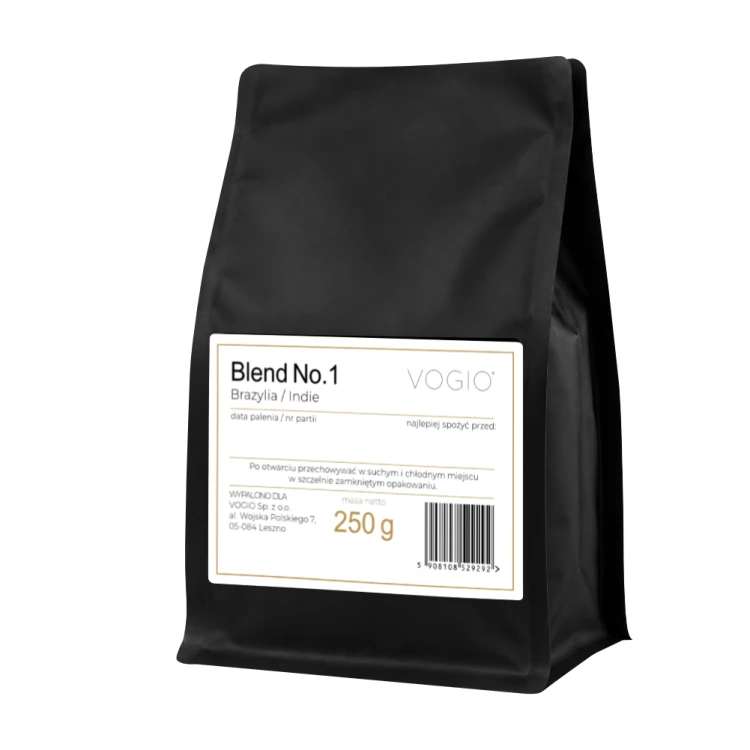 VOGIO Blend No.1 250 g – kawa ziarnista 80% Arabica i 20% Robusta z Brazylii i Indii, z nutami czekolady deserowej, marcepanu i orzecha włoskiego, do espresso i kawiarki.