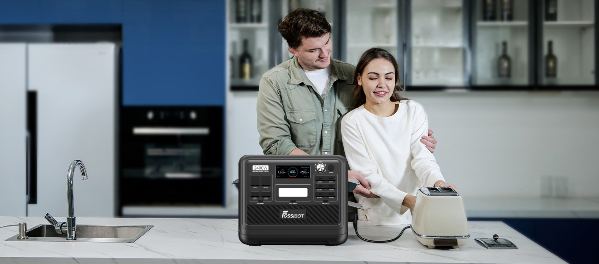 FOSSiBOT F2400 BLACK zasila AGD w domu