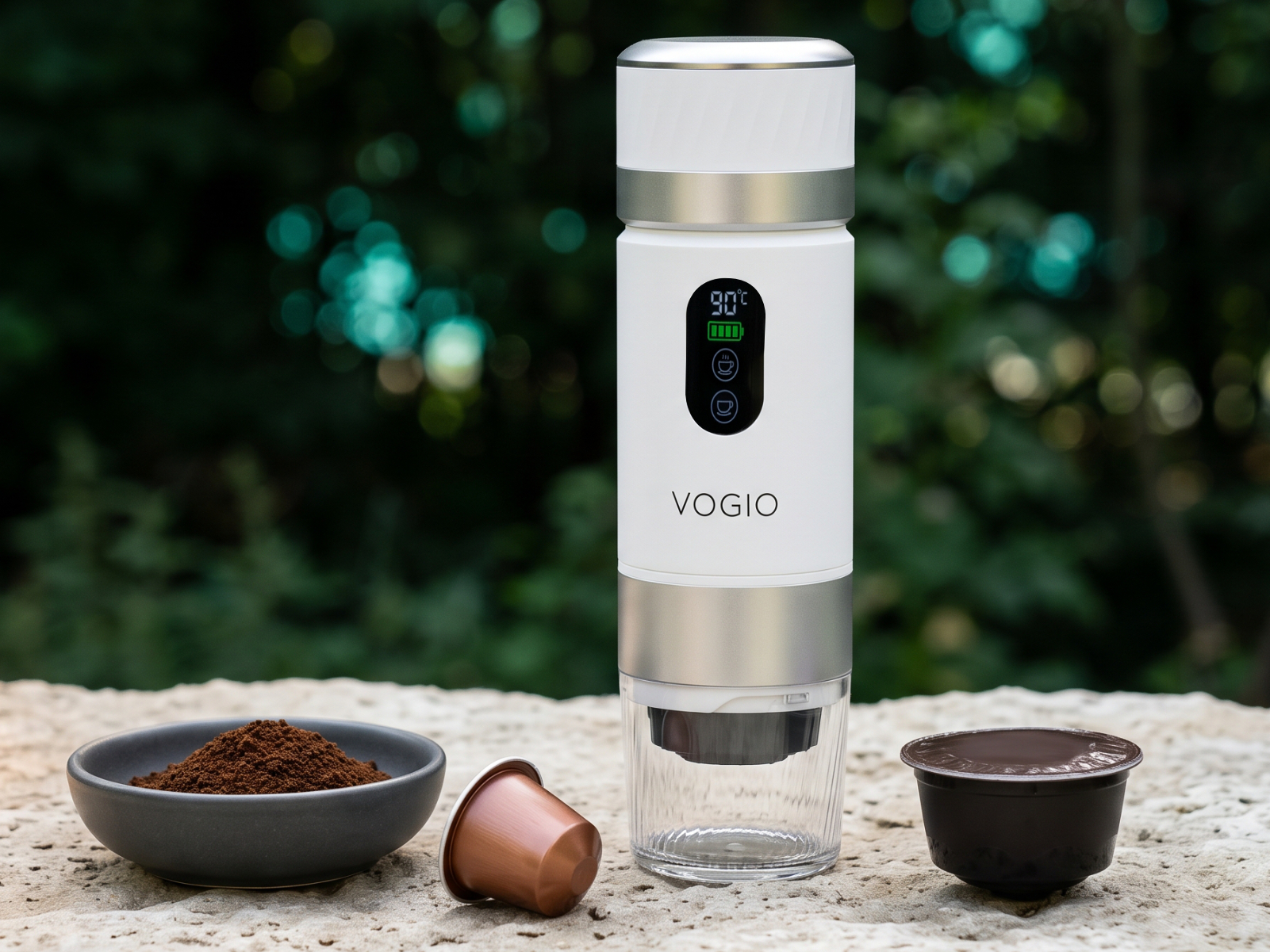 Biały VOGIO ToGo K3 Plus z kawą mieloną i kapsułkami – 3 w 1
